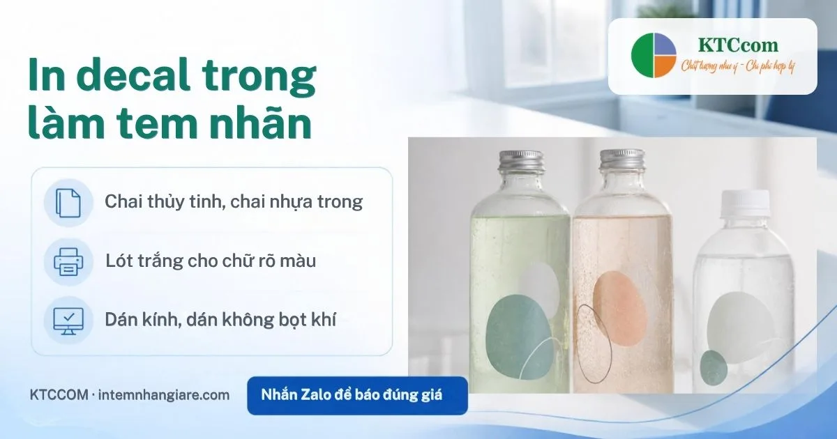 In decal trong làm tem nhãn cho chai thủy tinh, chai nhựa trong – hình minh họa KTCCOM
