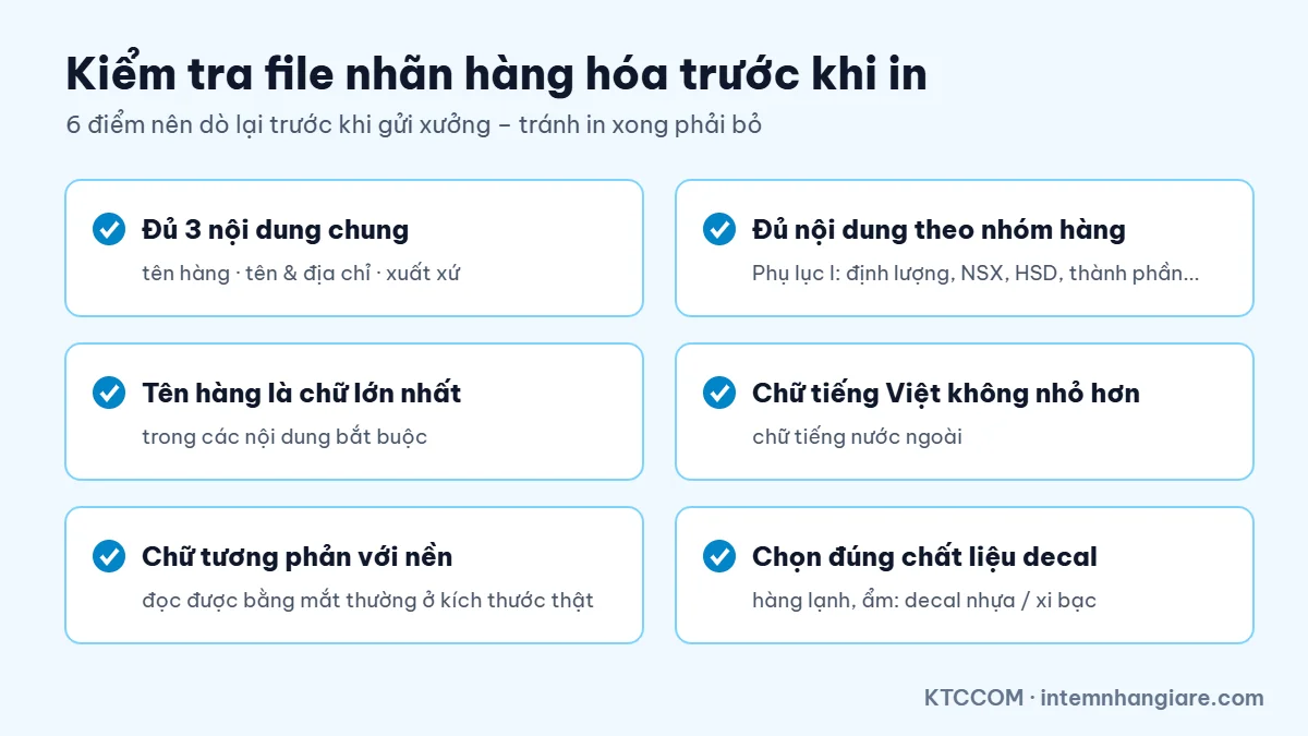 Hình minh họa checklist kiểm tra file nhãn hàng hóa trước khi in tem